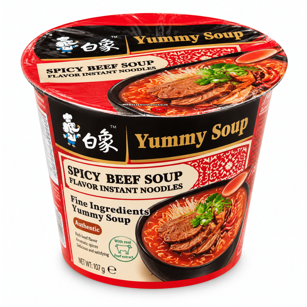 Bai Xiang Yummy Soup Instant Nudler- Stærk Oksekød 107 g Bai Xiang Yummy Soup Instant Nudler- Stærk Oksekød 107 g - Billede 1