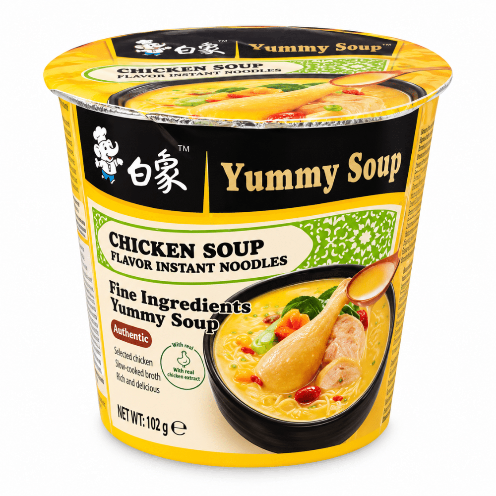 Bai Xiang Yummy Soup Instant Nudler med Kylling 102 g Bai Xiang Yummy Soup Instant Nudler med Kylling 102 g - Billede 1
